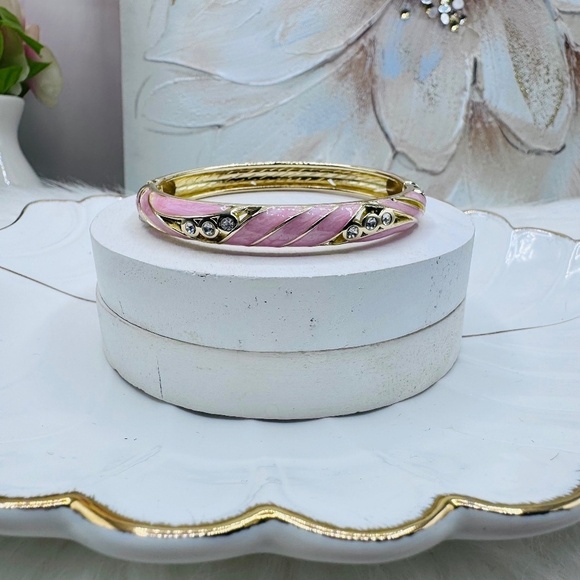 Jewelry - Pink Enamel Cloisonne Bracelet Bangle w/ Rhinestones